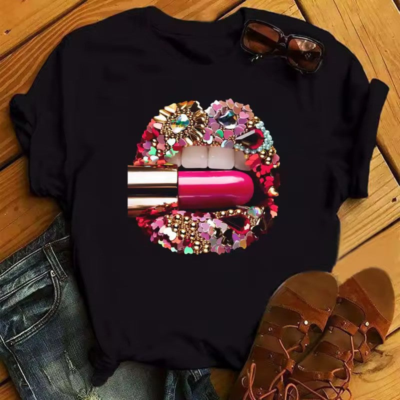 Diamond Cluster Lipstick Bite Graphic Tee
