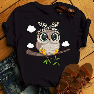 Cute Cartoon Owl Print Tee