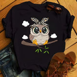 Cute Cartoon Owl Print Tee