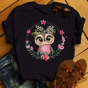 Cute Cartoon Owl Print Tee