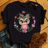 Cute Cartoon Owl Print Tee