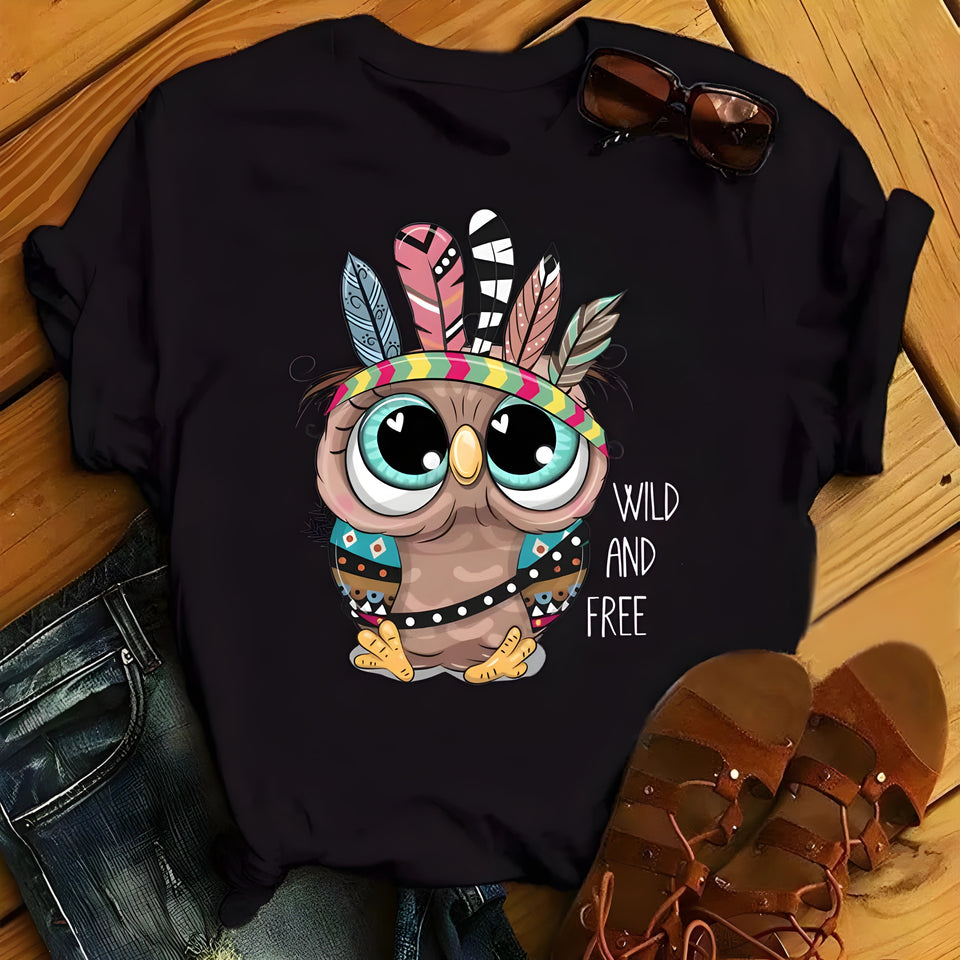 Cute Cartoon Owl Print Tee