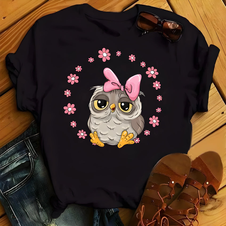 Cute Cartoon Owl Print Tee