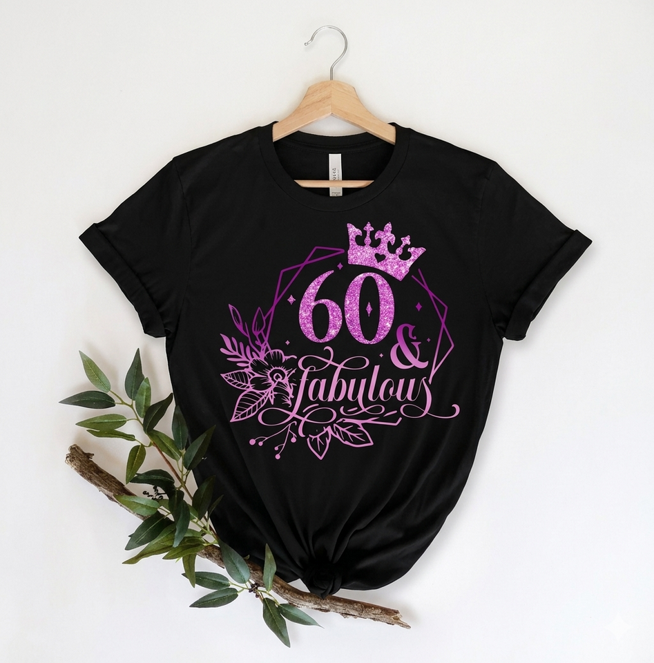 60 & Fabulous Purple Glitter Tee