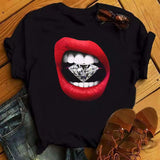 Red Lipstick Biting Diamond Gem Graphic Tee