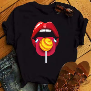 Lips Tongue Licking Lollipop Graphic Tee