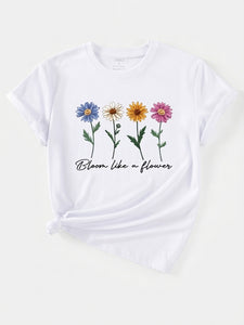 "Bloom Like a Flower" Cute Letter Print Tee