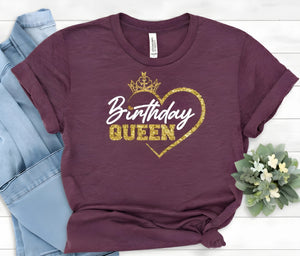 Birthday Queen Red Golden Heart Tee