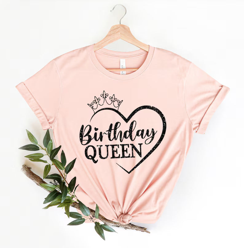 Birthday Queen Pink Black Heart Tee