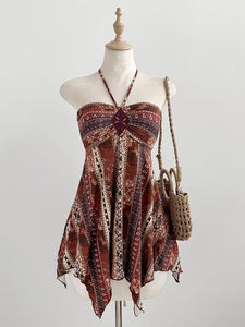 Geometric Print Halter Mini Dress