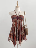 Geometric Print Halter Mini Dress