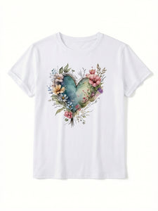 Flowers Surrounding Heart Print Tee