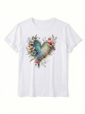 Flowers Surrounding Heart Print Tee