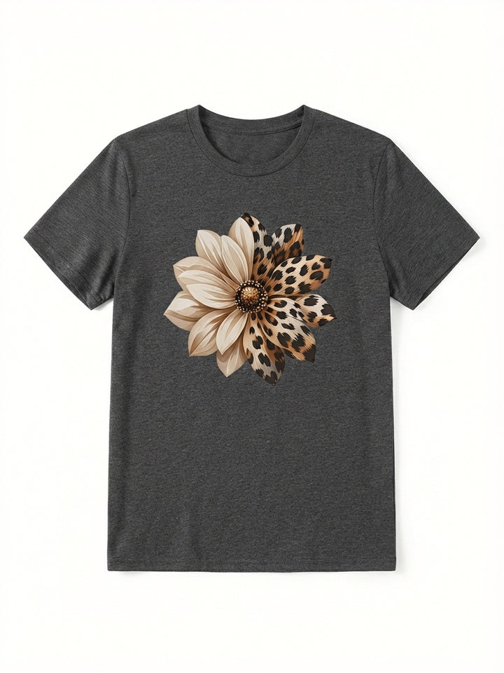 Floral & Leopard Print Casual Tee