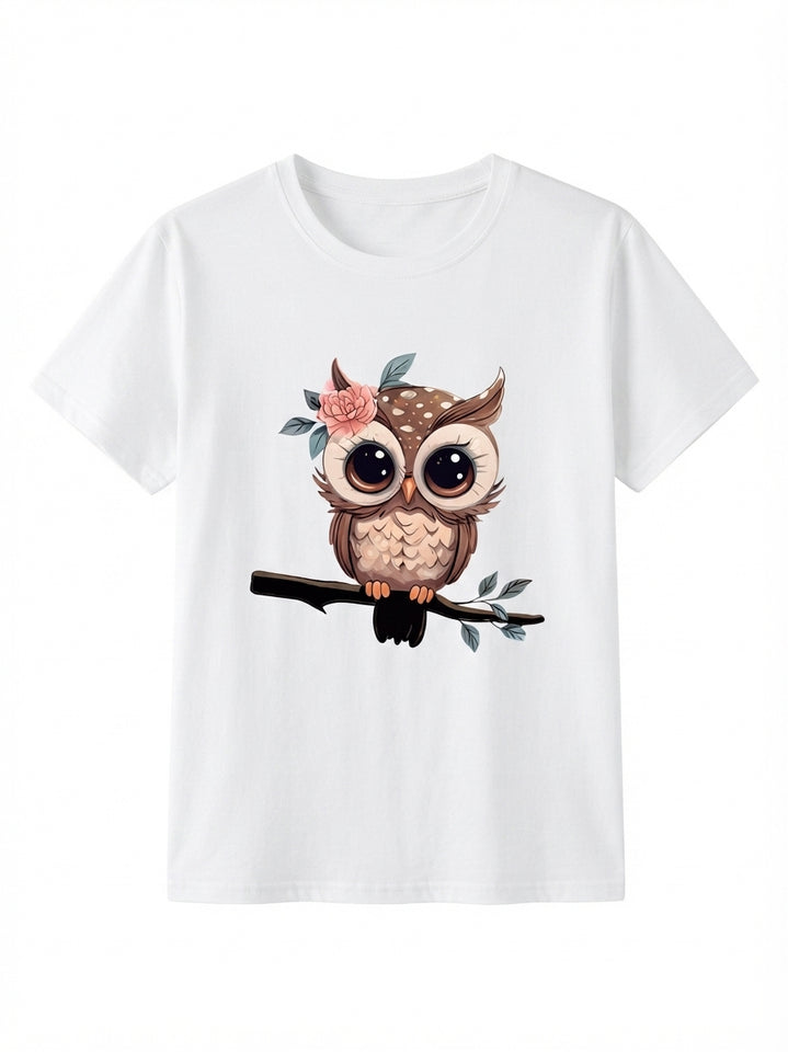 Cartoon Owl Print Casual Tee