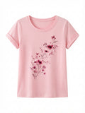 Pink Watercolor Floral Casual Tee