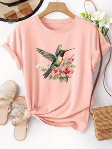 Hummingbird & Floral Retro Print Tee