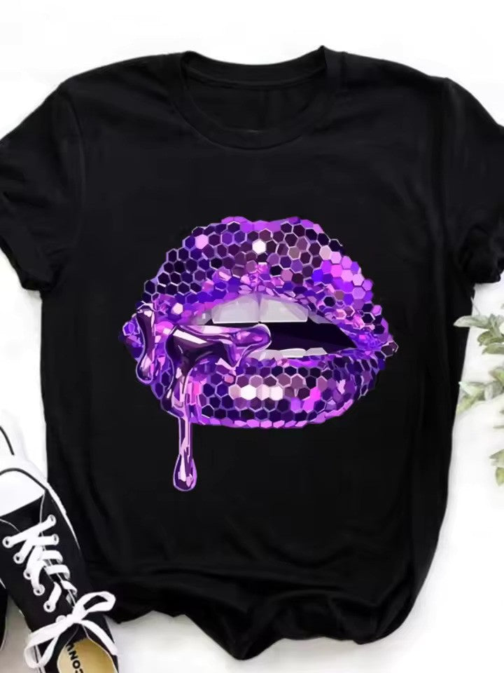 Purple Glitter Lips Graphic Tee