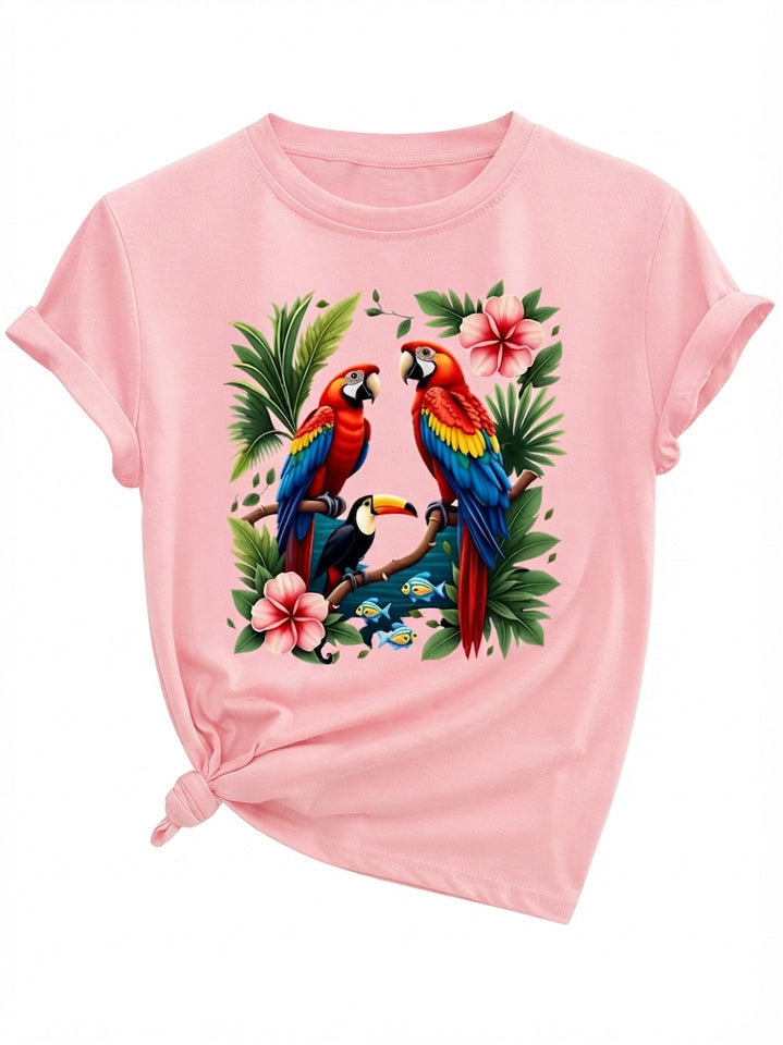 Tropical Parrot Toucan Print Tee