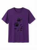 Purple Rose Graphic Crew Neck Tee