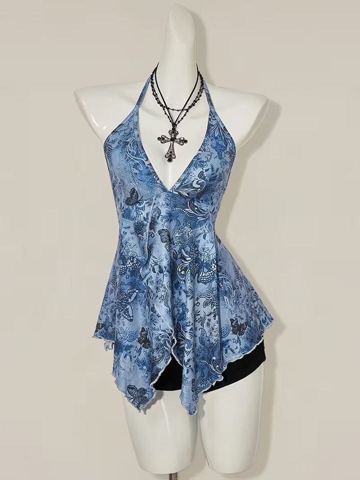 Y2K Butterfly Print Halter Cami