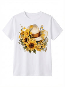 Vacation Hat Sunflower Floral Tee
