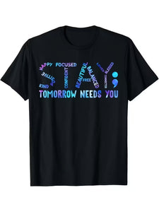 "Stay Tomorrow Needs You" Purple Blue Graphic Tee