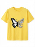 Yellow Butterfly & Flower Cartoon Print Tee